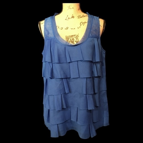 ANN TAYLOR LOFT Tiered/Ruffled Tank Top/Shell, Royal,Blue, NWOT, Size Large - Picture 1 of 6